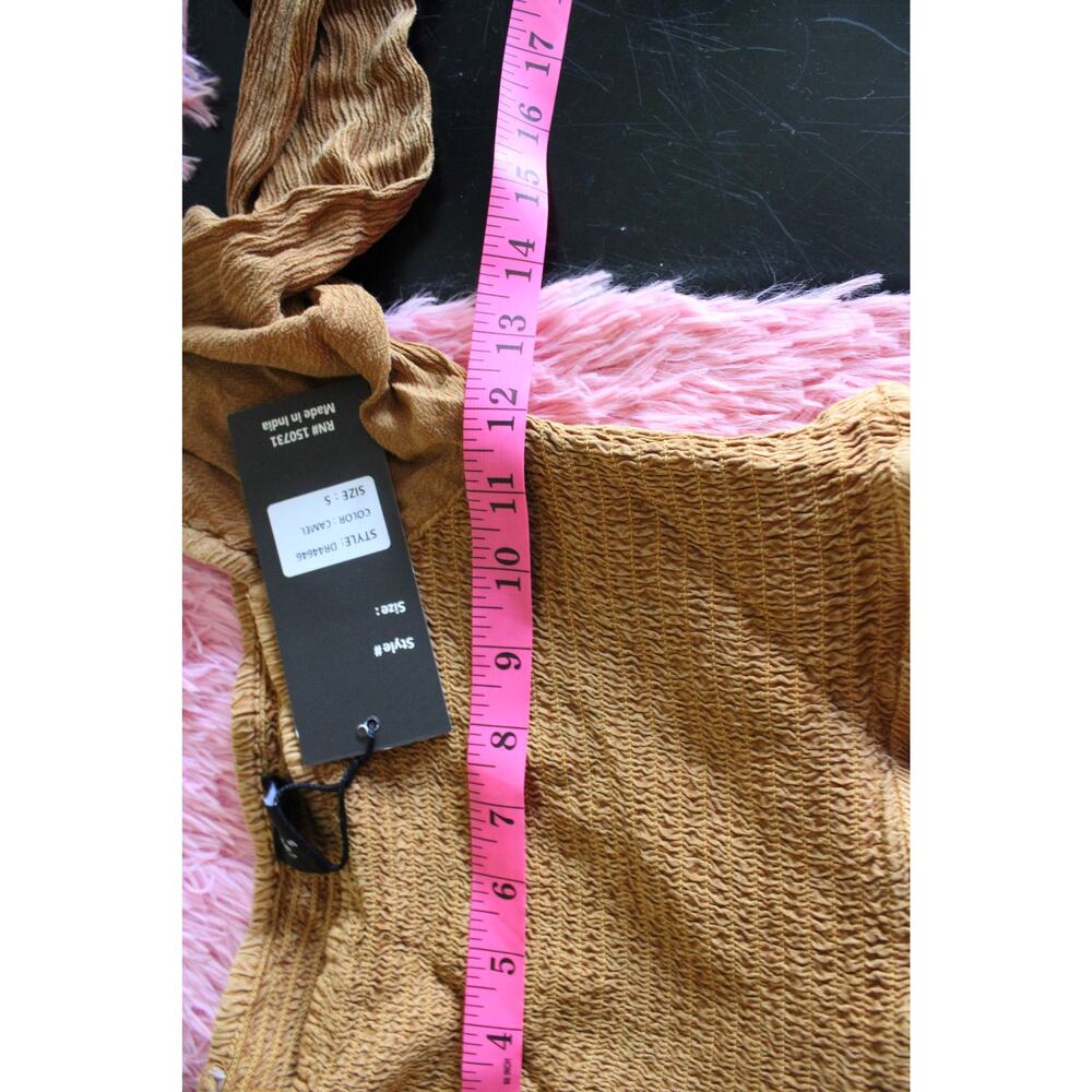 Young Threads Camel Patchwork Smocked Tiered Maxi Dress Size S NWT Boho - Picture 4 of 11